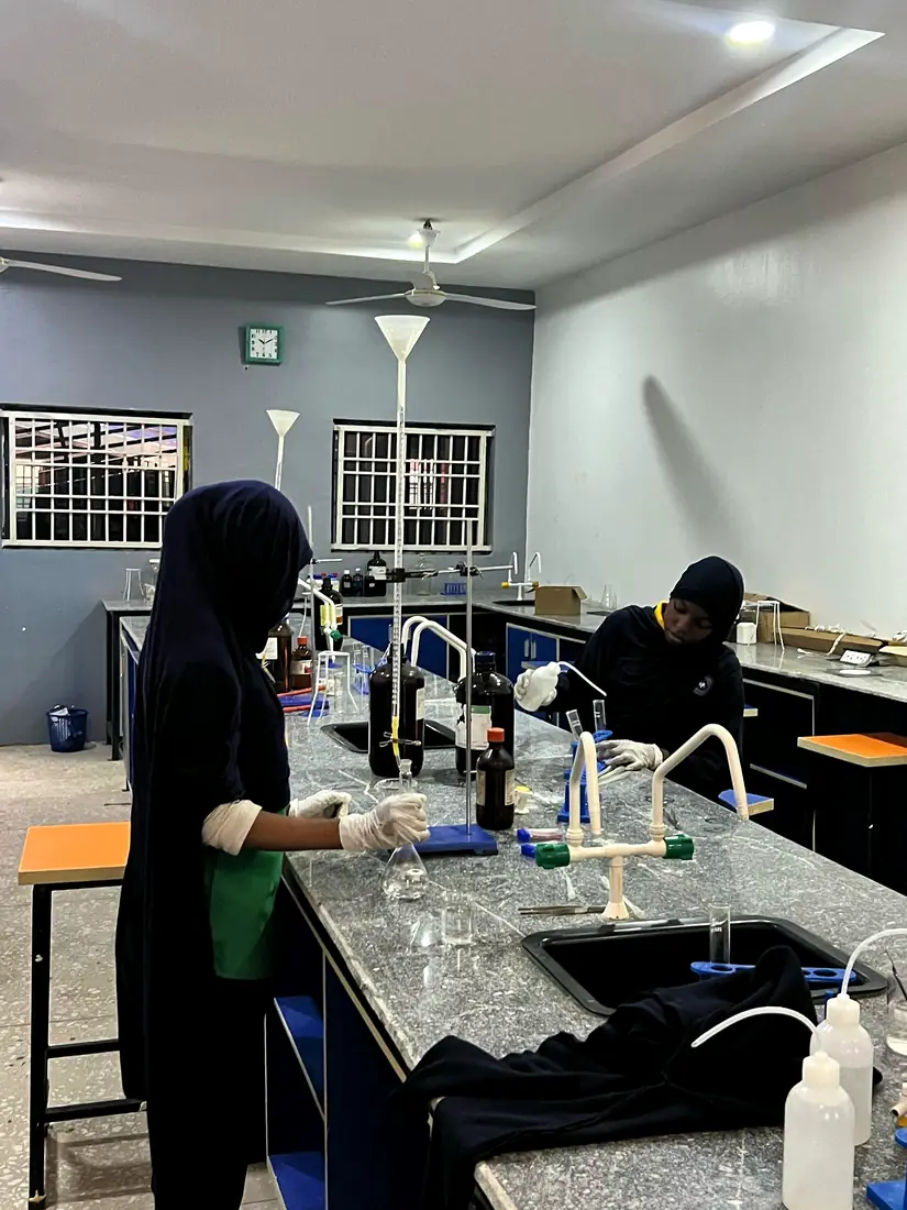 Science laboratory with benches, sinks and taps
